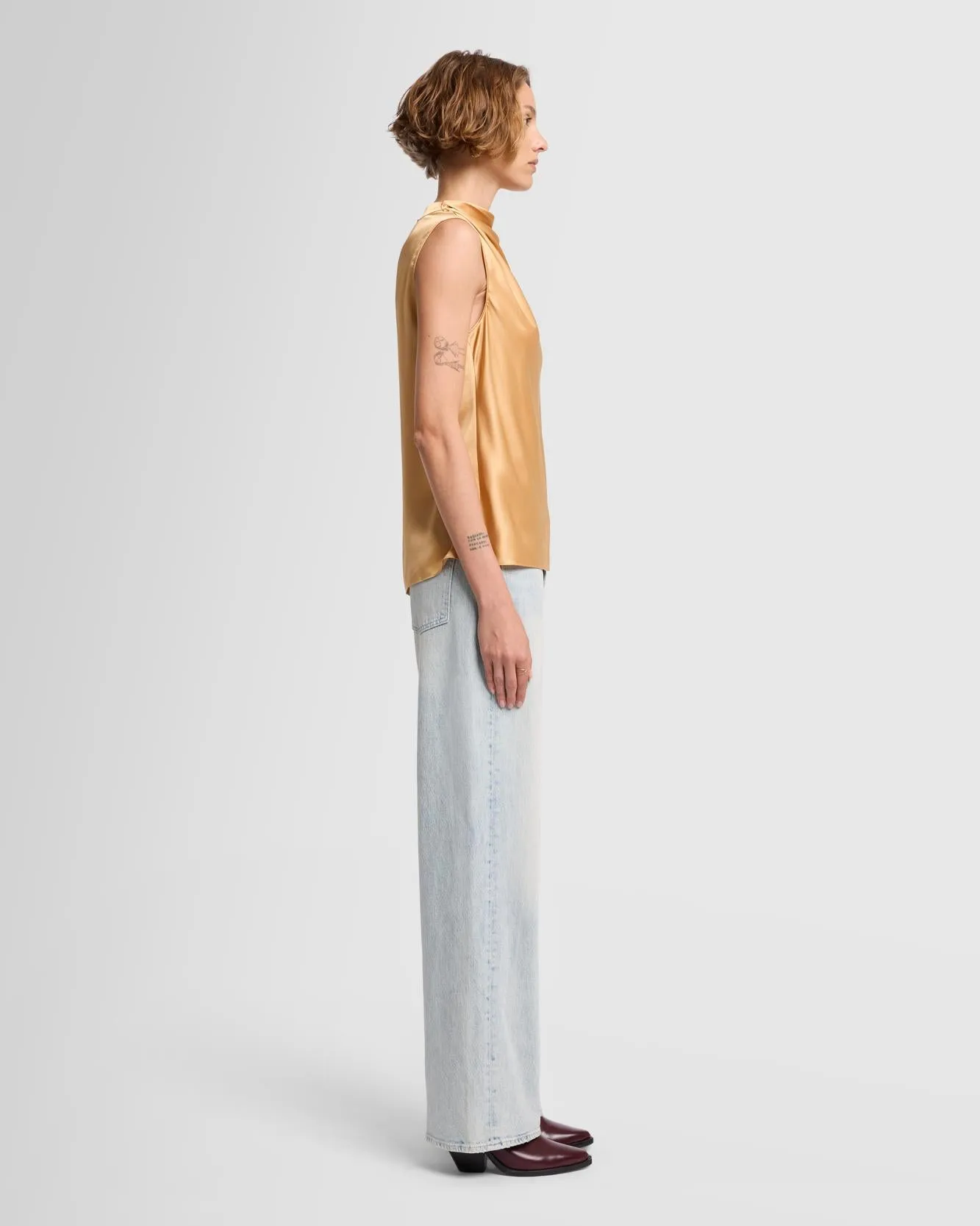 Silk High Neck Draped Blouse in Porcini sold by 7 For All Mankind product image thumbnail 5