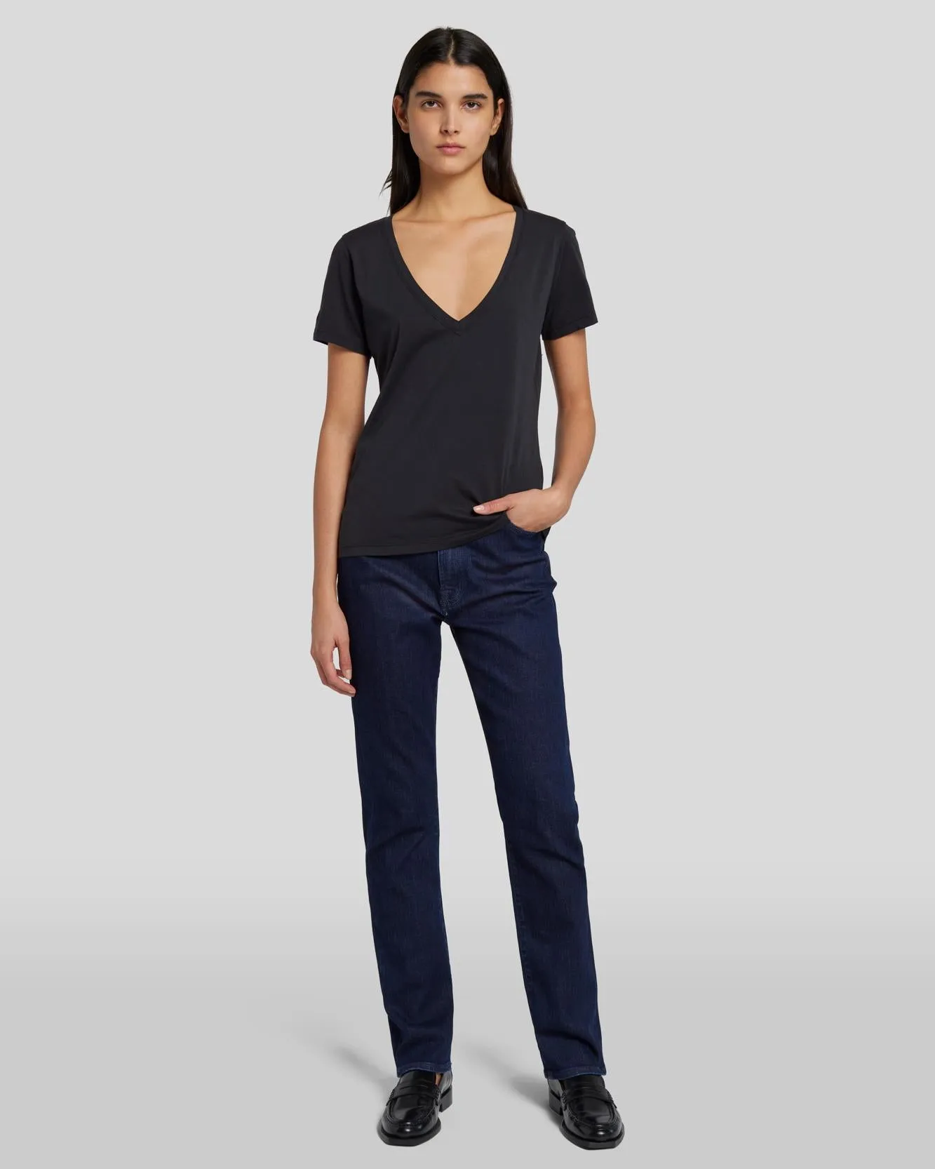 Pima Cotton Easy V-Neck Tee in Moonless Night sold by 7 For All Mankind product image thumbnail 3