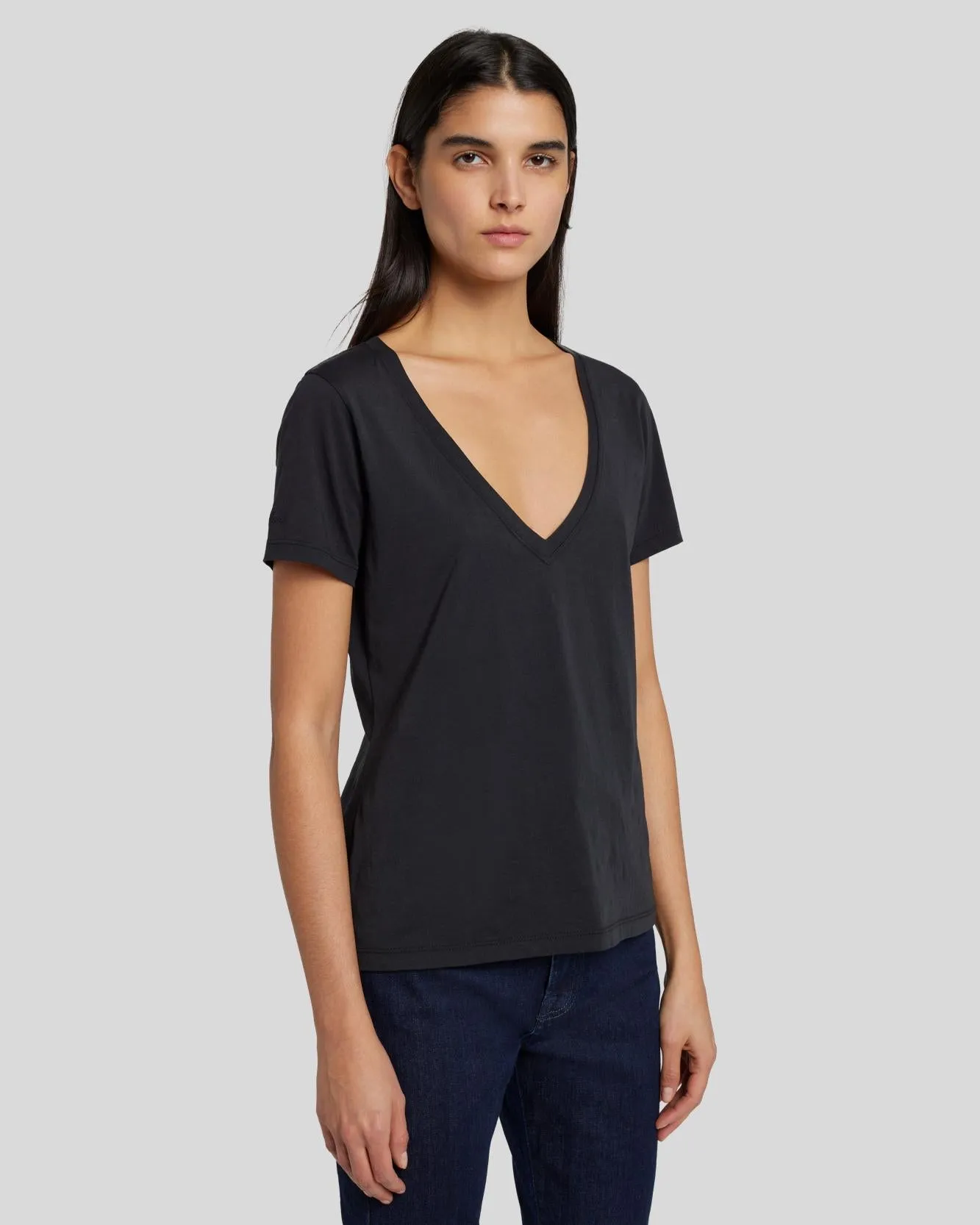 Pima Cotton Easy V-Neck Tee in Moonless Night sold by 7 For All Mankind product image thumbnail 2