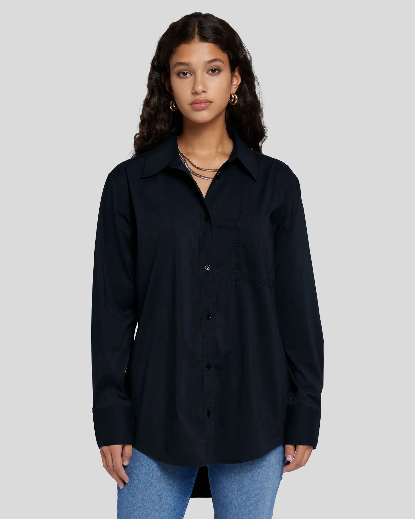 Poplin Button Down in Black sold by 7 For All Mankind