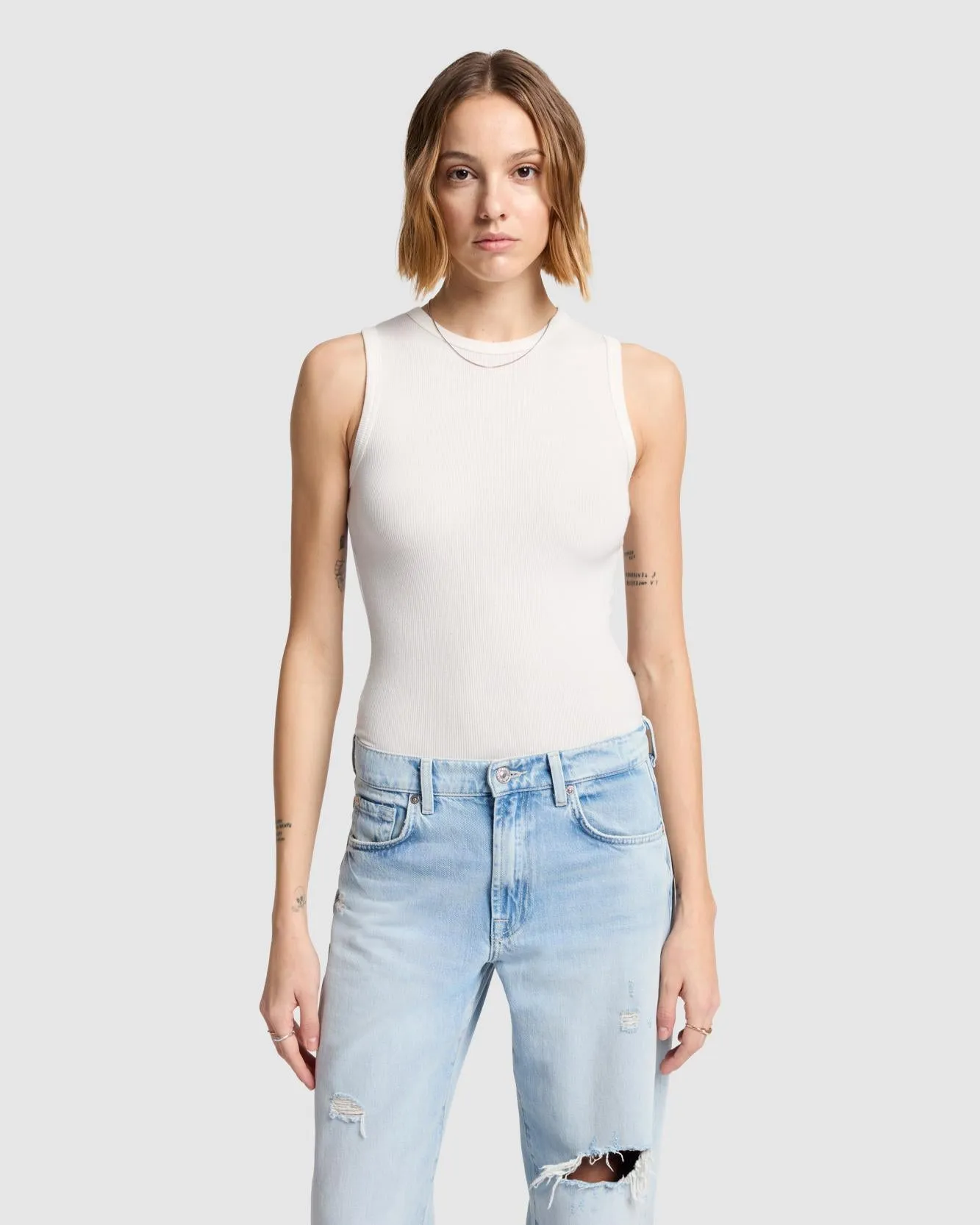 Racer Tank in Vintage White sold by 7 For All Mankind