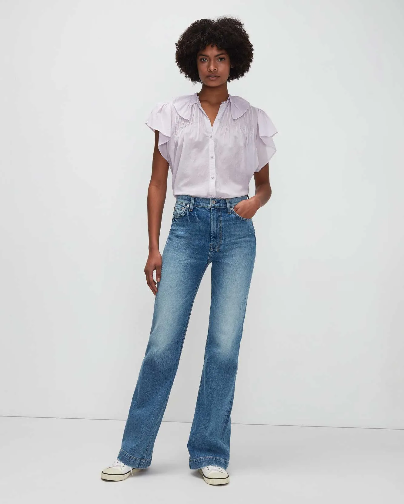 Peter Pan Collar Ruffle Top In Light Lilac sold by 7 For All Mankind product image thumbnail 2