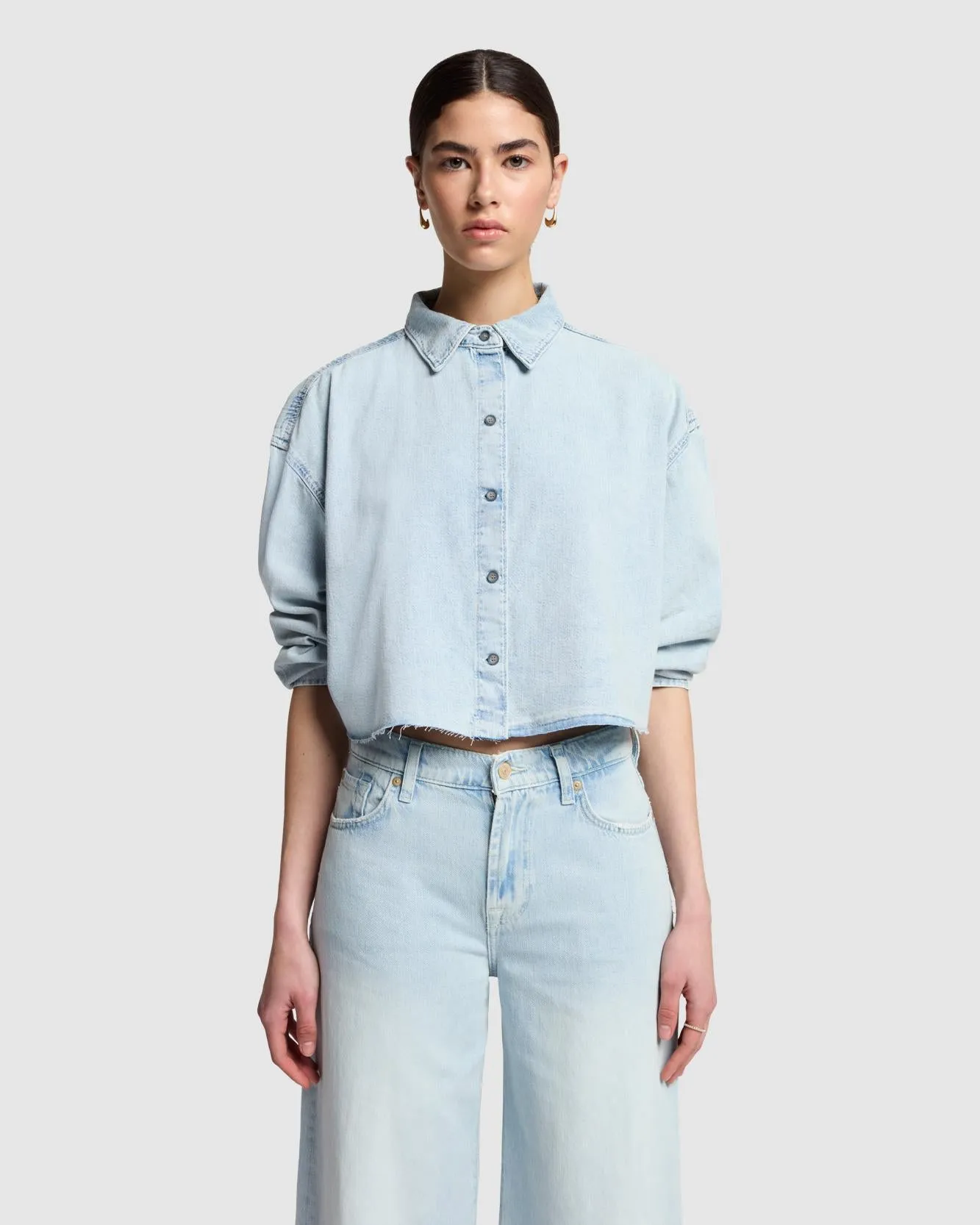 Cropped Denim Shirt in Clean Slate sold by 7 For All Mankind