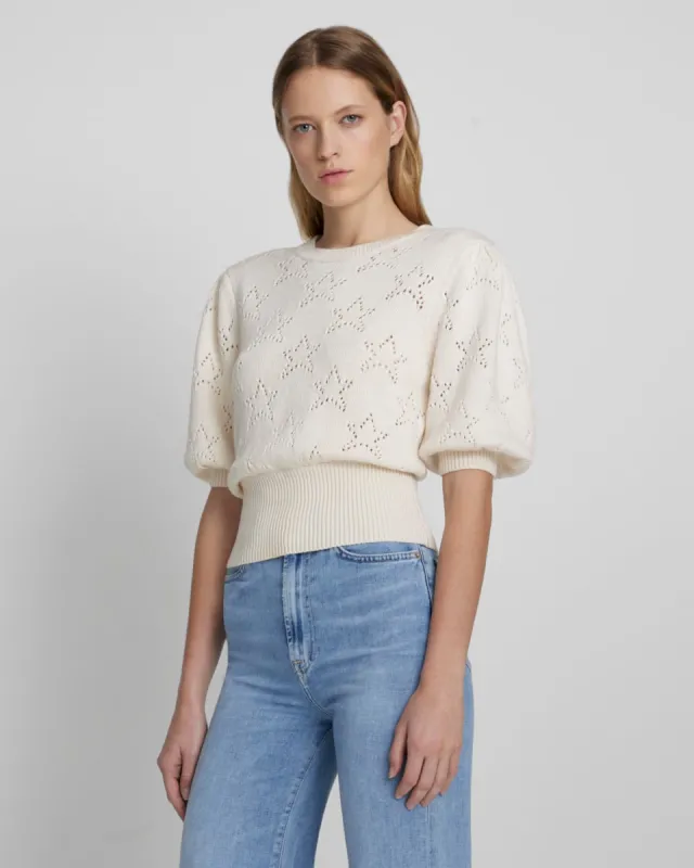 Puff Sleeve Pointelle Sweater in Antique White Star sold by 7 For All Mankind