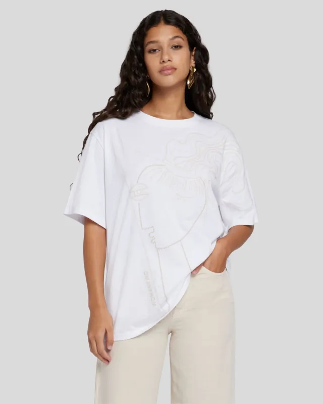 Alexandra Nechita Embroidered Tee in Off White sold by 7 For All Mankind