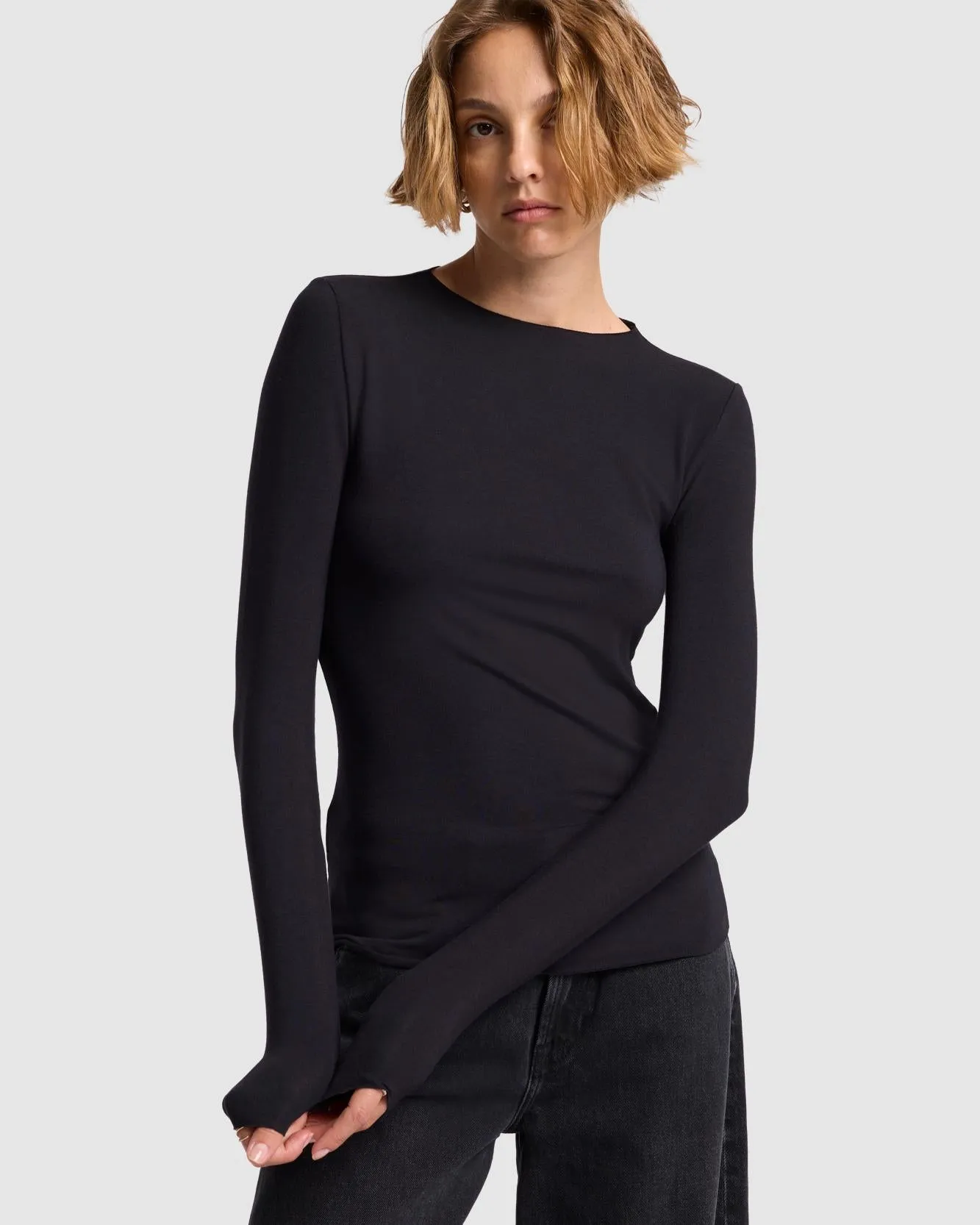 Long Sleeve High Neck Top in Black sold by 7 For All Mankind product image thumbnail 3