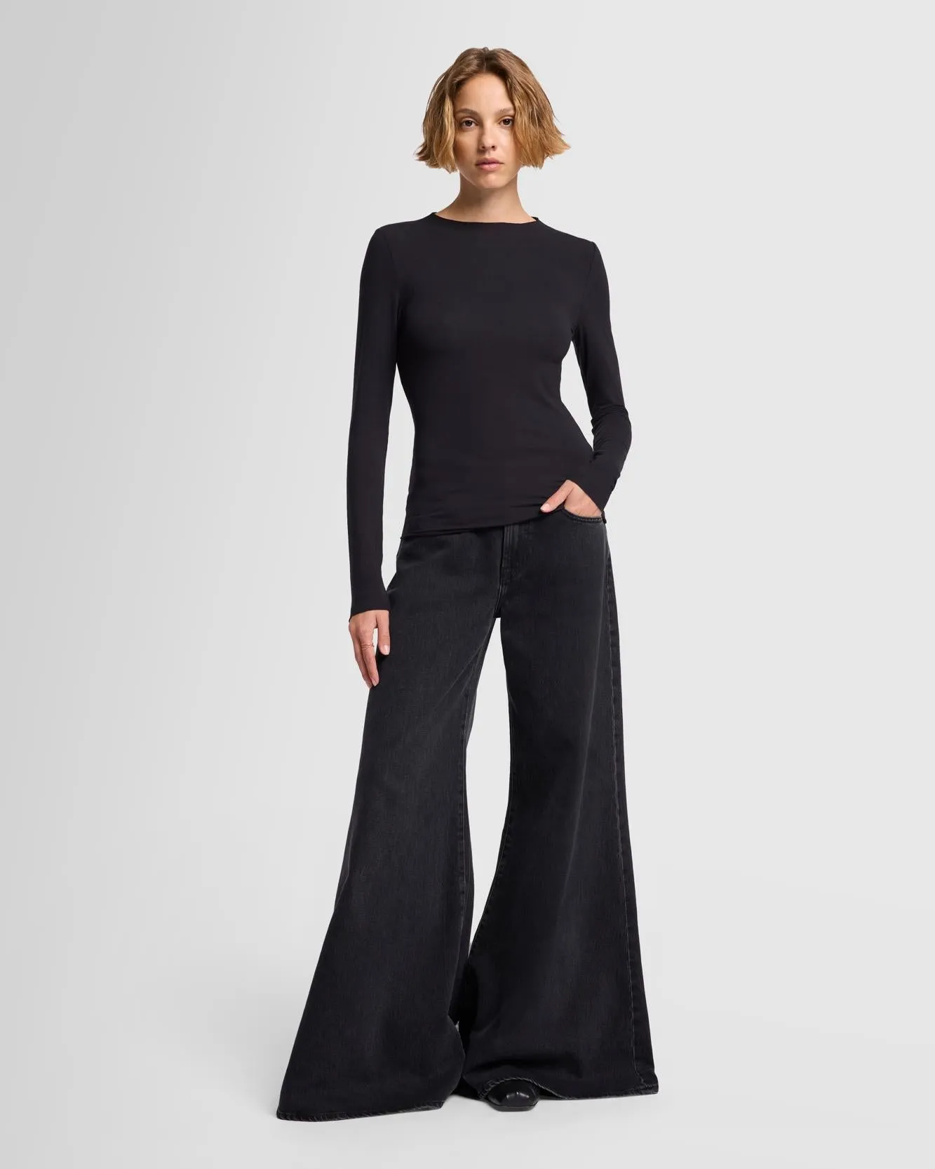 Long Sleeve High Neck Top in Black sold by 7 For All Mankind product image thumbnail 2