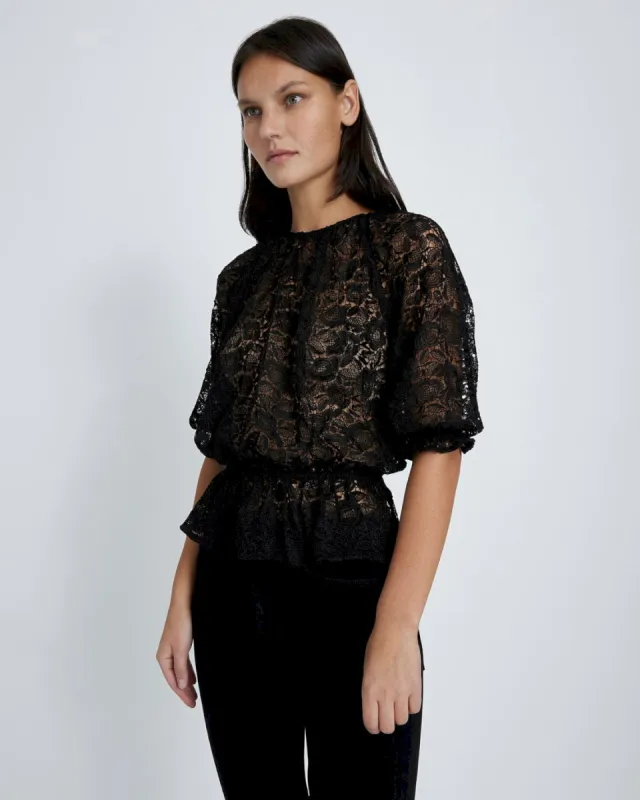 Soft Volume Lace Top In Black sold by 7 For All Mankind