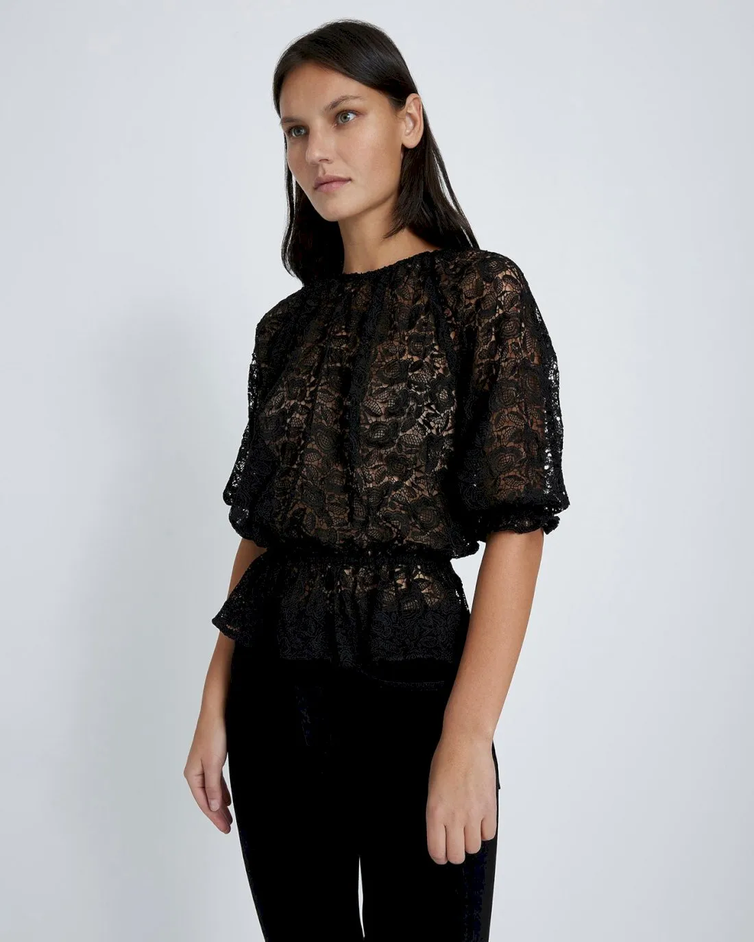 Soft Volume Lace Top In Black sold by 7 For All Mankind