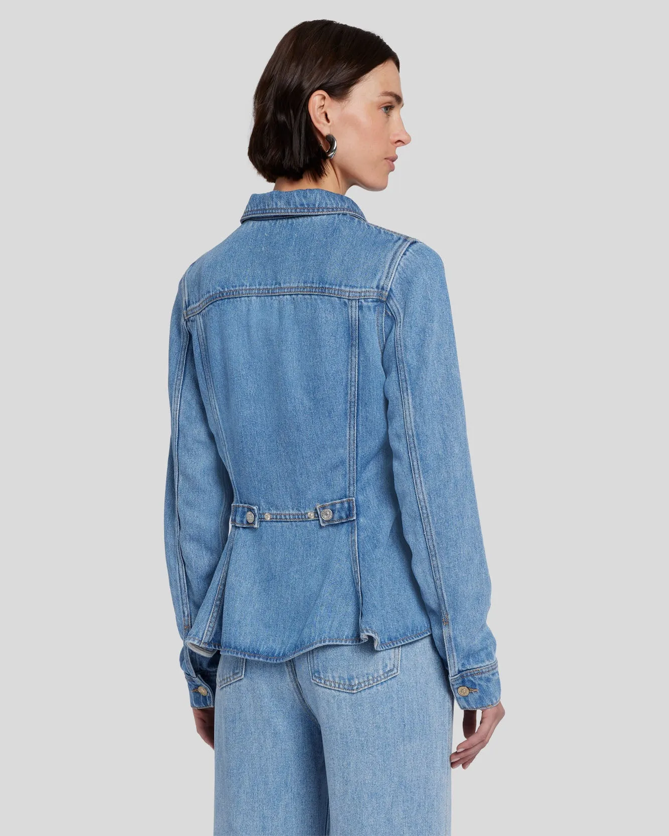 Denim Lustre Flounce Trucker Jacket in Valentine sold by 7 For All Mankind product image thumbnail 4