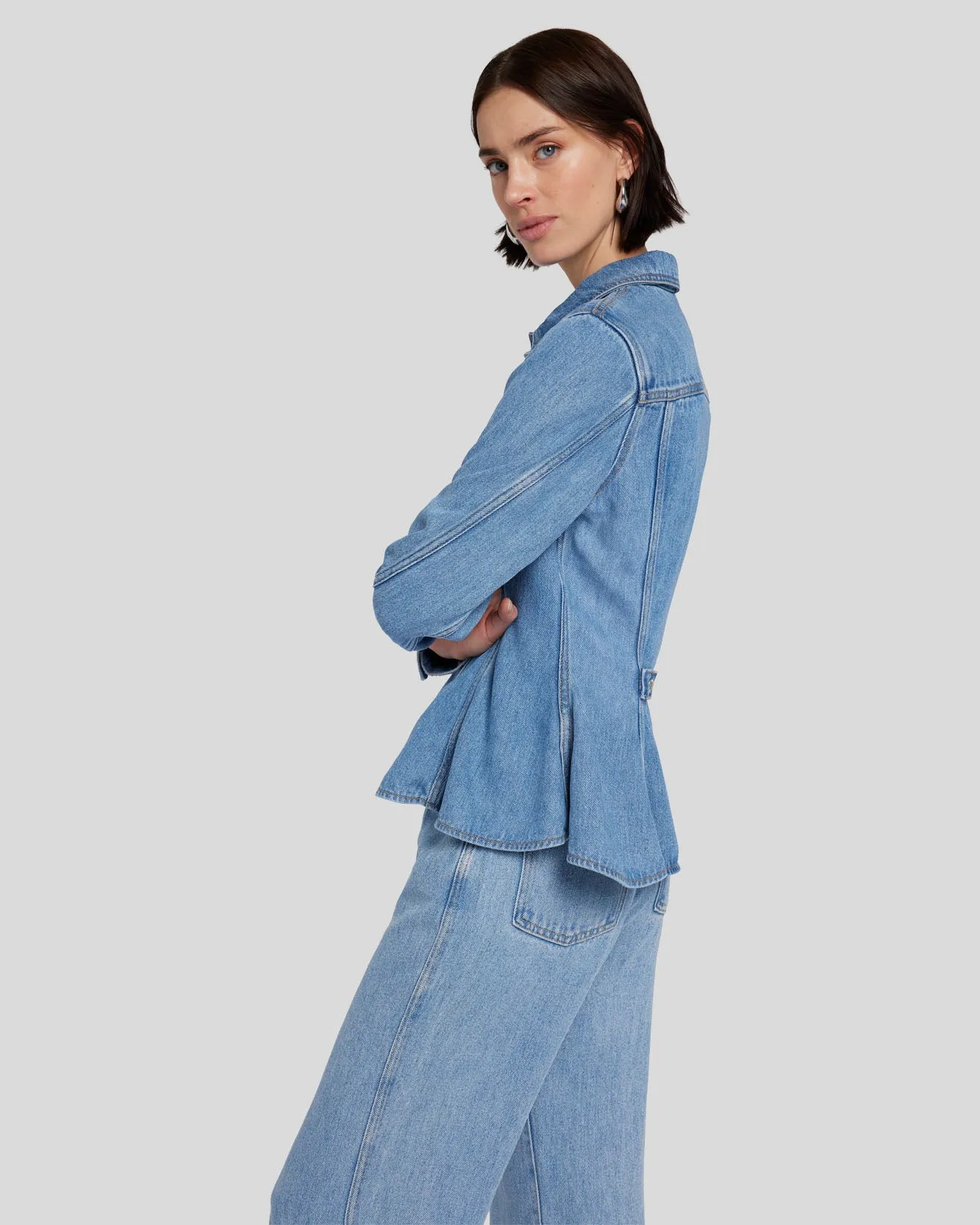 Denim Lustre Flounce Trucker Jacket in Valentine sold by 7 For All Mankind product image thumbnail 5