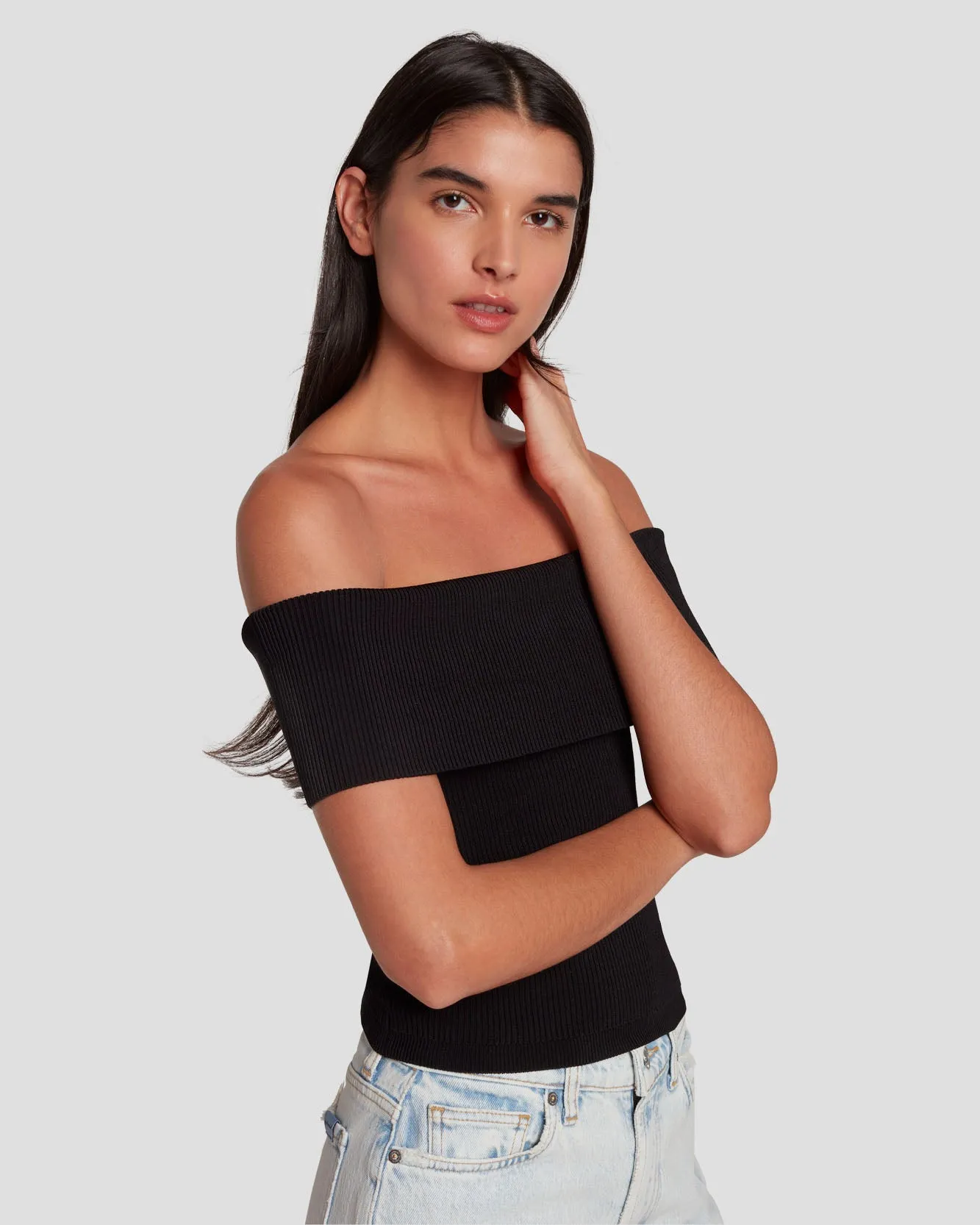 Off The Shoulder Ribbed Top in Black sold by 7 For All Mankind product image thumbnail 5