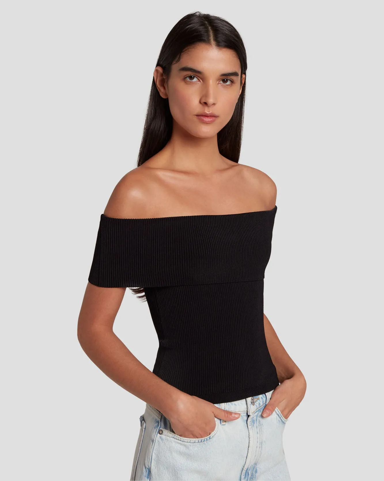 Off The Shoulder Ribbed Top in Black sold by 7 For All Mankind product image thumbnail 3