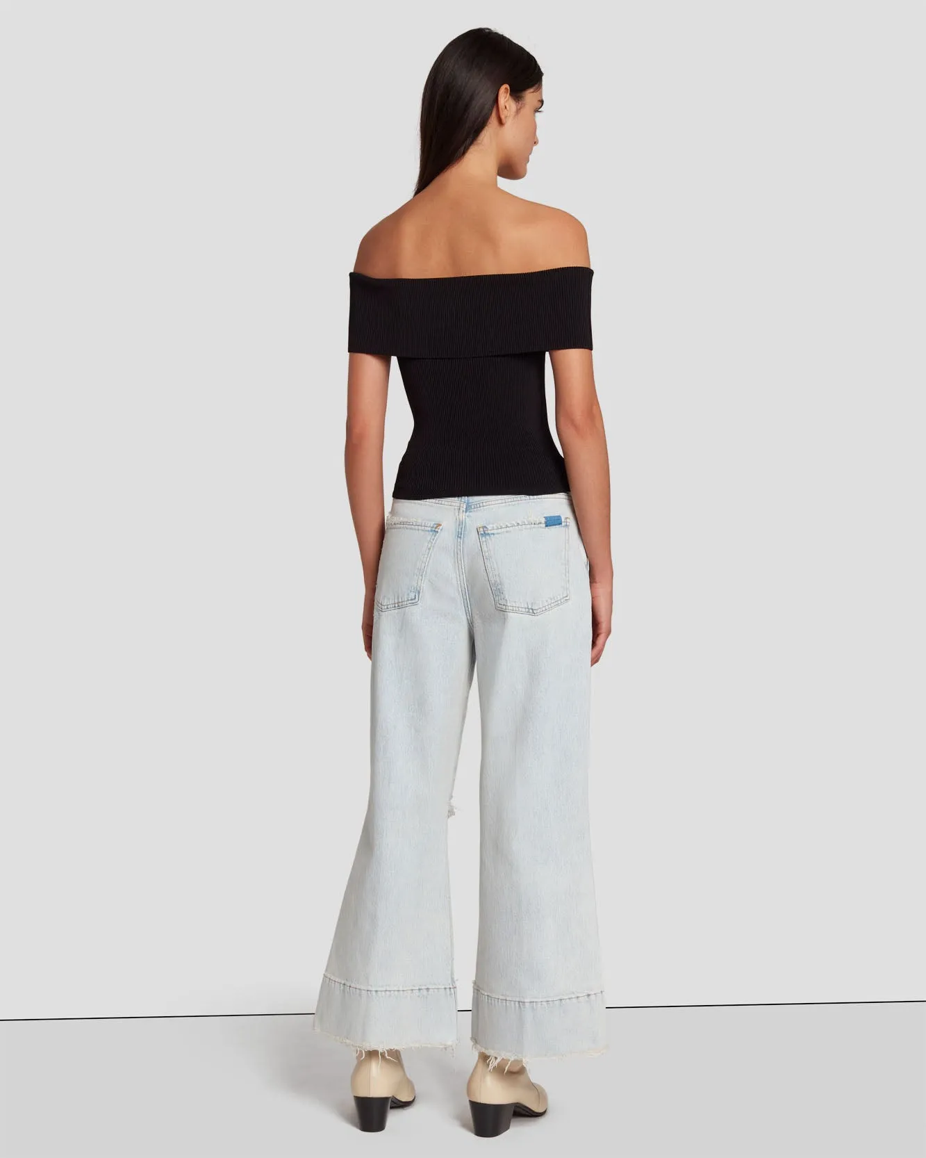 Off The Shoulder Ribbed Top in Black sold by 7 For All Mankind product image thumbnail 4