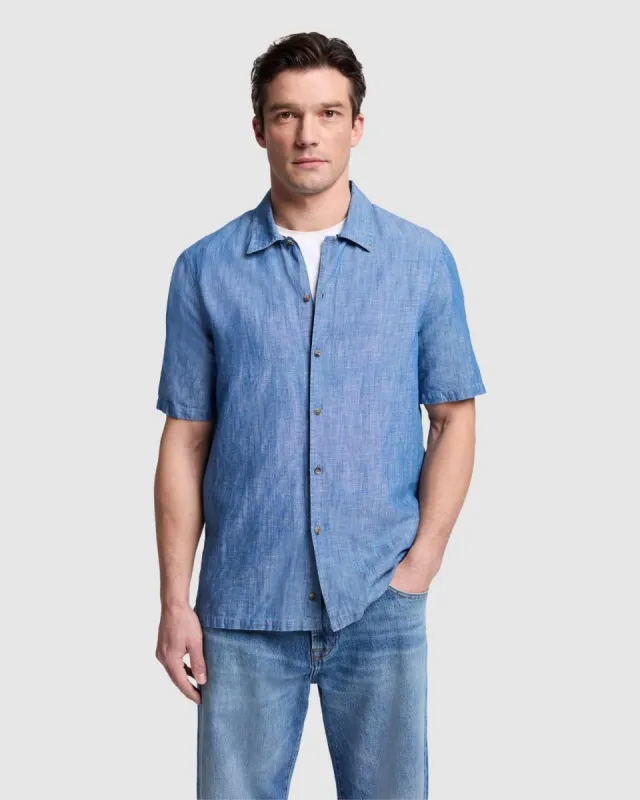 Chambray Camp Shirt in Bleached Indigo sold by 7 For All Mankind