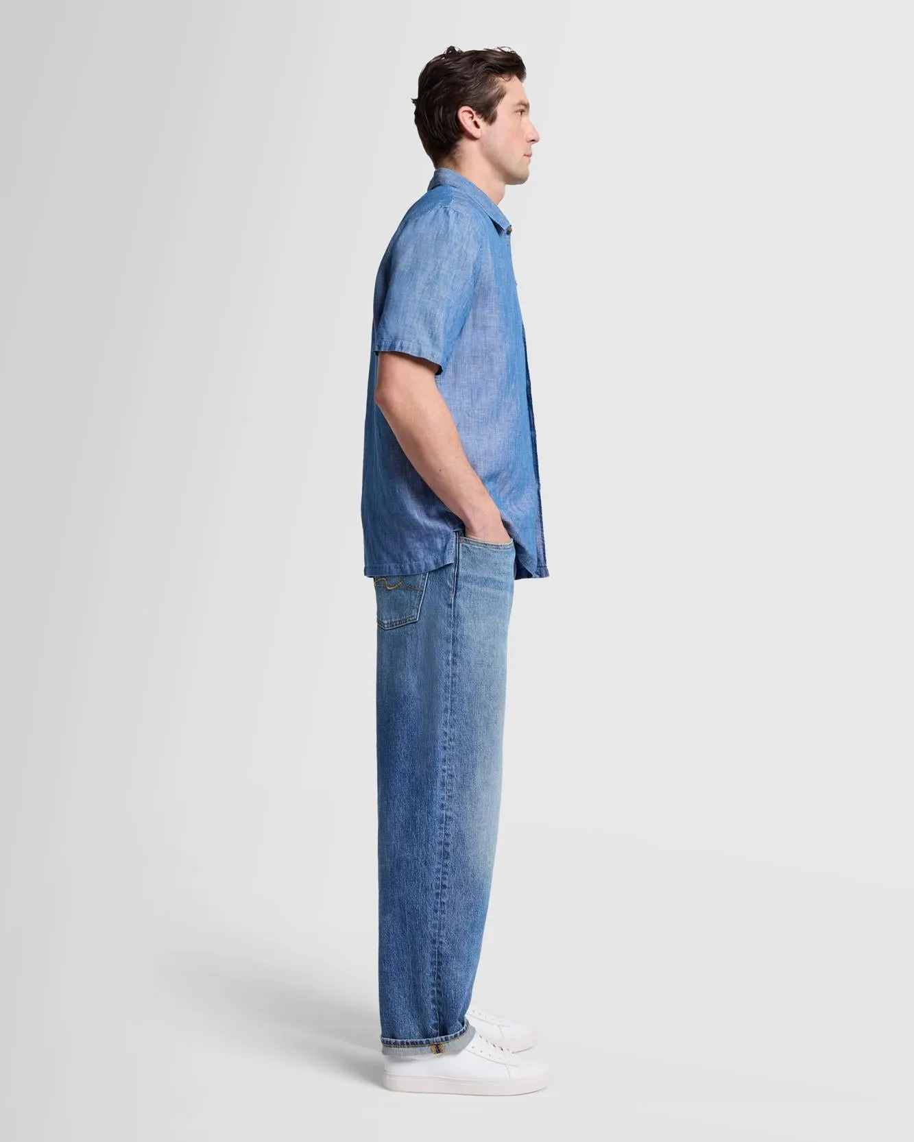 Chambray Camp Shirt in Bleached Indigo sold by 7 For All Mankind product image thumbnail 5