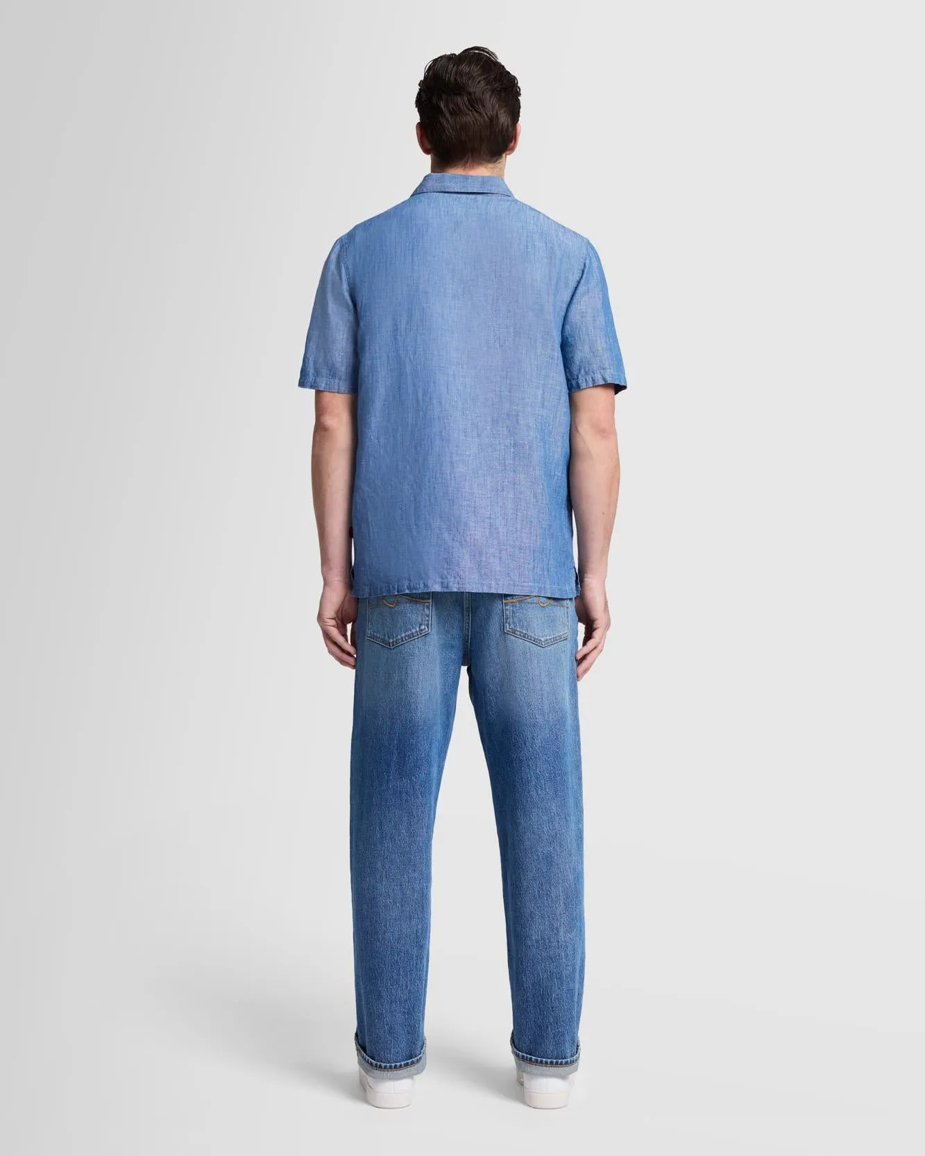 Chambray Camp Shirt in Bleached Indigo sold by 7 For All Mankind product image thumbnail 4