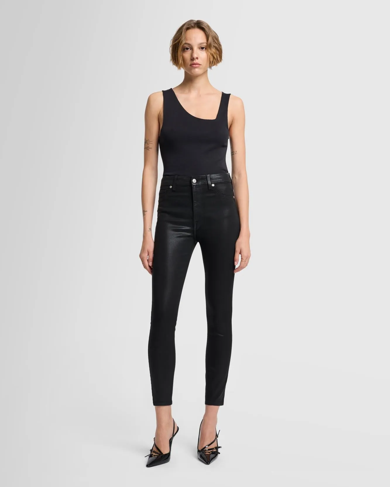 B(air) High Waist Ankle Skinny in Coated Black sold by 7 For All Mankind