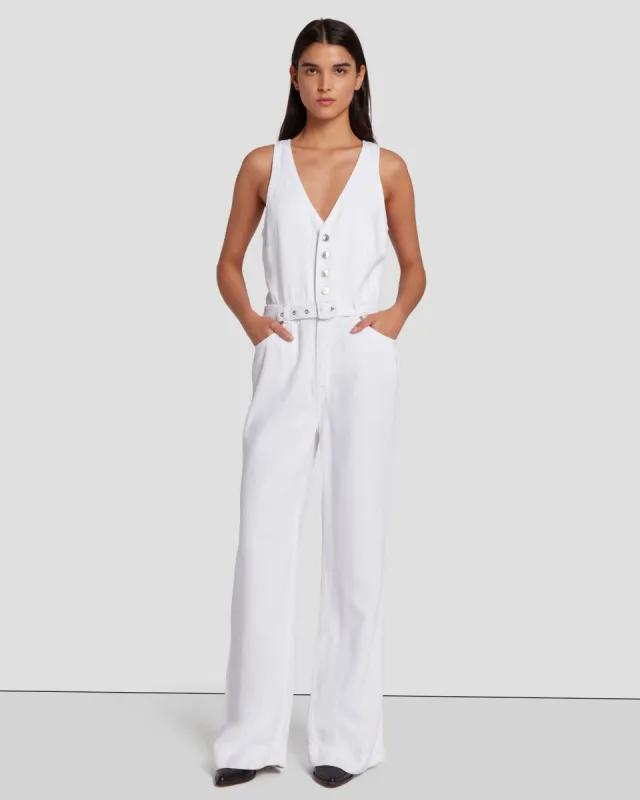 Denim Lustre Tailored Wide Leg Jumpsuit in Brilliant White sold by 7 For All Mankind