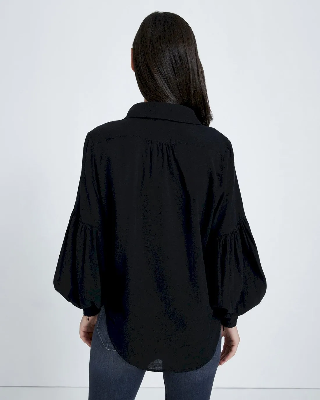 Balloon Sleeve Crepe Top In Jet Black sold by 7 For All Mankind product image thumbnail 4