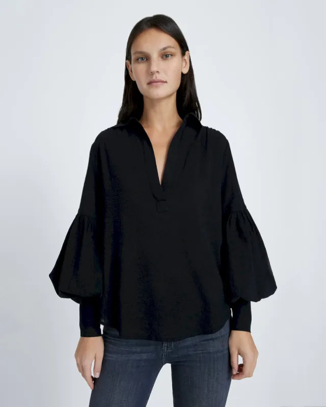 Balloon Sleeve Crepe Top In Jet Black sold by 7 For All Mankind