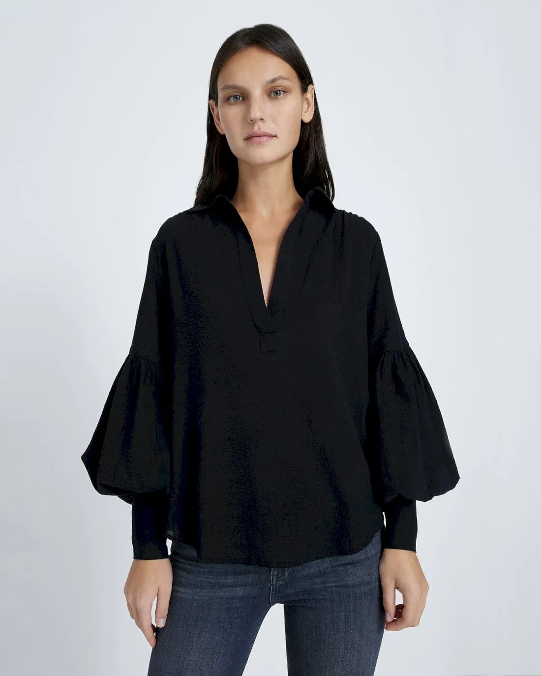 Balloon Sleeve Crepe Top In Jet Black sold by 7 For All Mankind