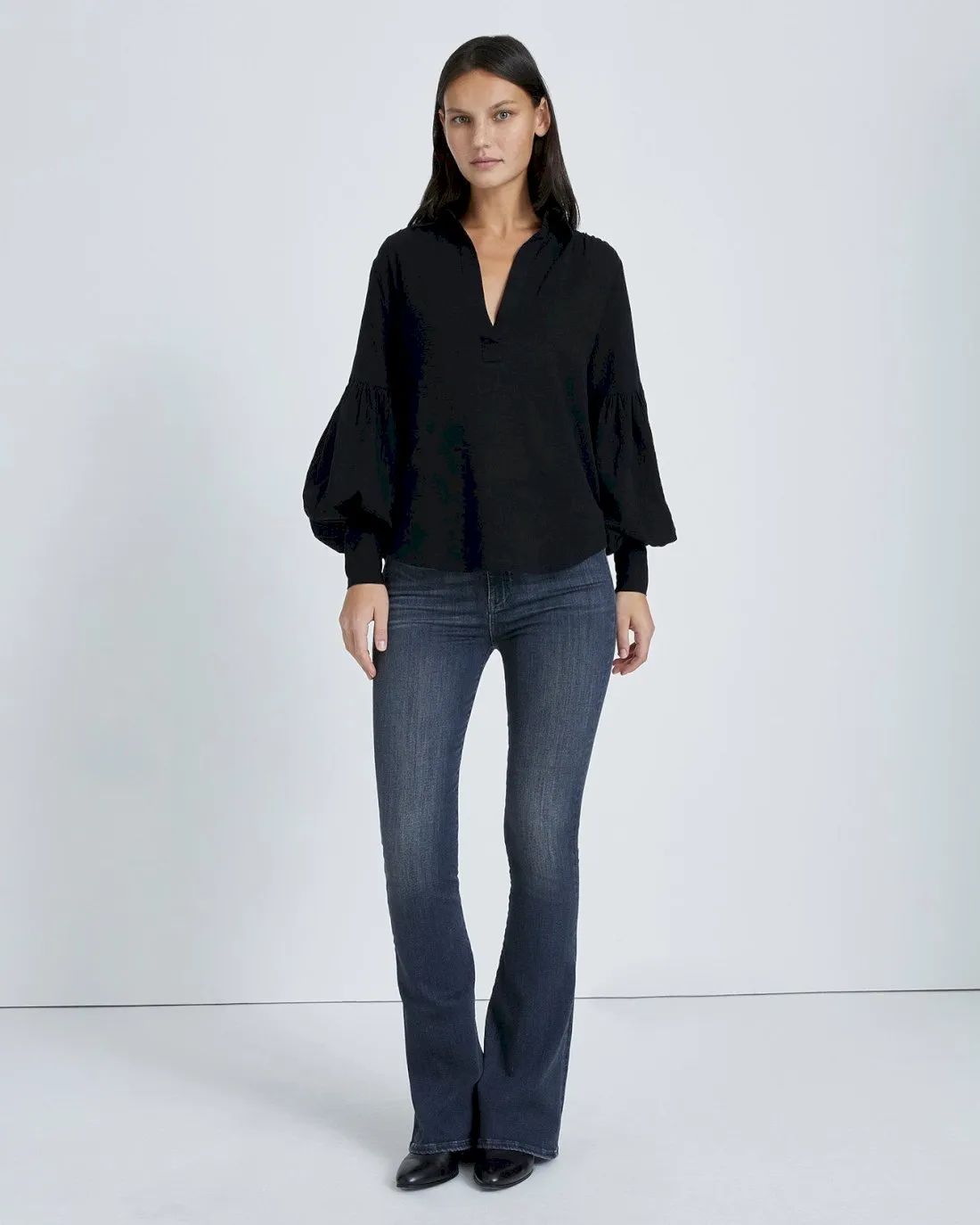 Balloon Sleeve Crepe Top In Jet Black sold by 7 For All Mankind product image thumbnail 2