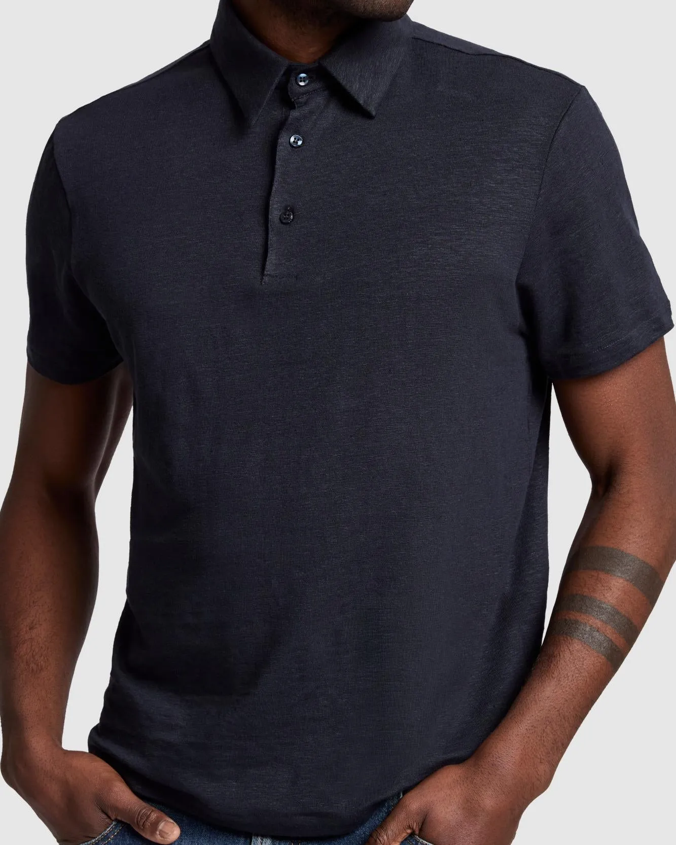 Linen Blend Polo in Ocean Floor sold by 7 For All Mankind product image thumbnail 3