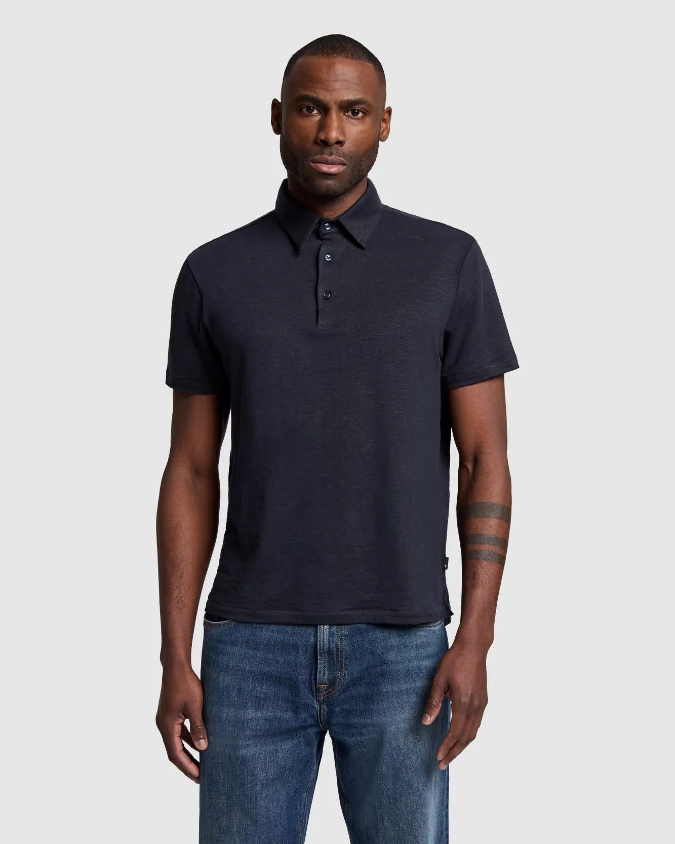 Linen Blend Polo in Ocean Floor sold by 7 For All Mankind