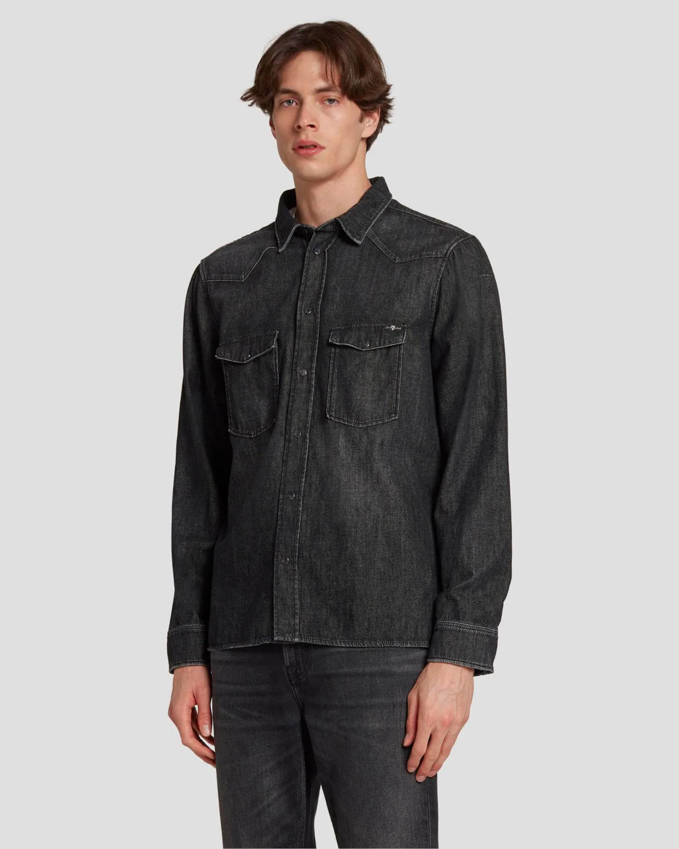 Western Denim Shirt in Shake Out sold by 7 For All Mankind