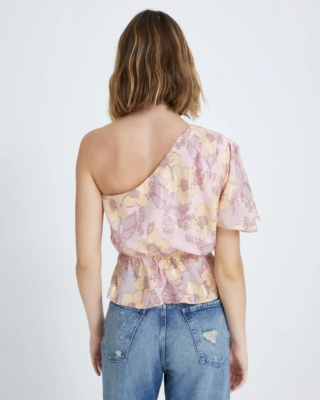 One Shoulder Silk Ruffle Blouse in Blush sold by 7 For All Mankind product image thumbnail 4
