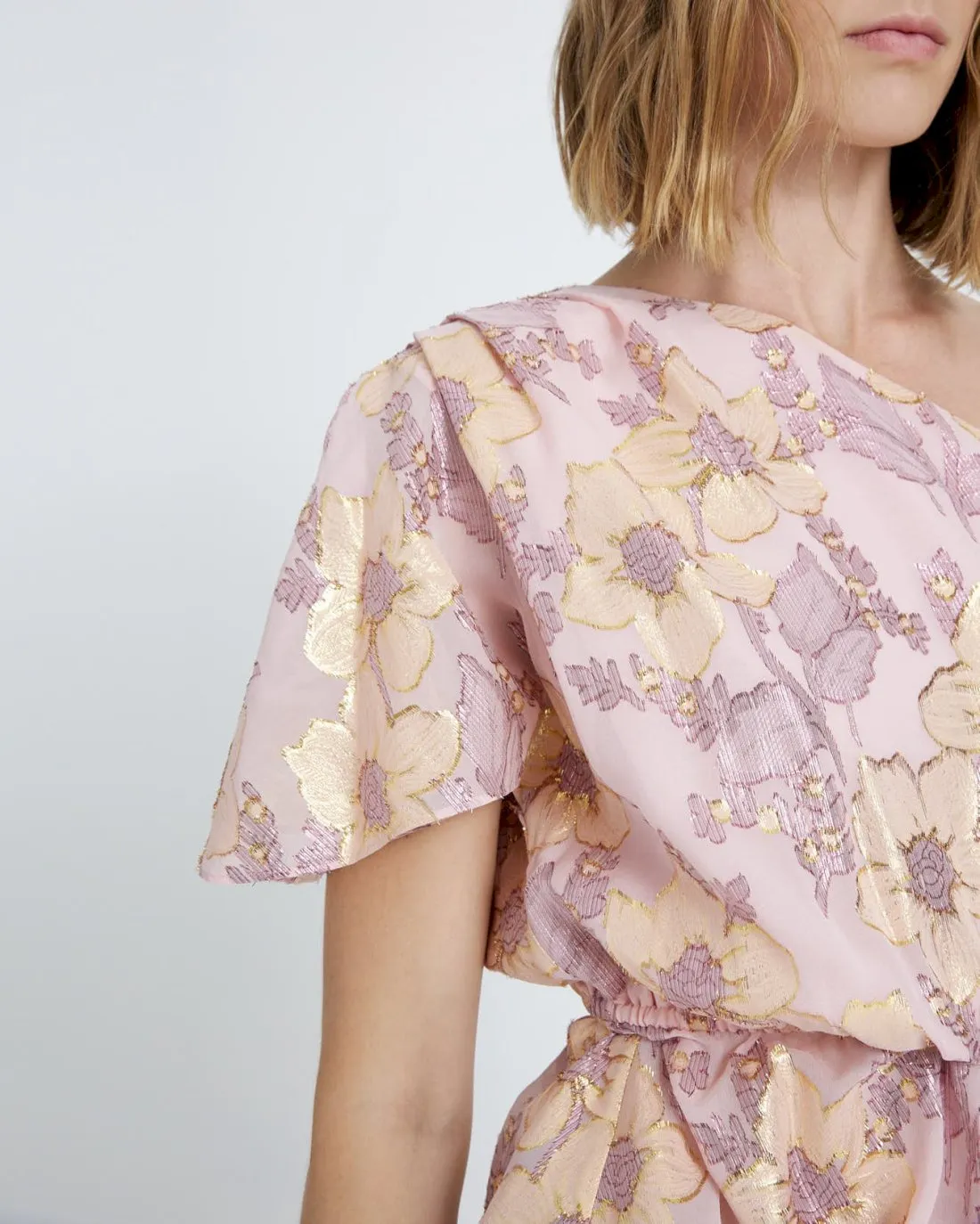 One Shoulder Silk Ruffle Blouse in Blush sold by 7 For All Mankind product image thumbnail 2