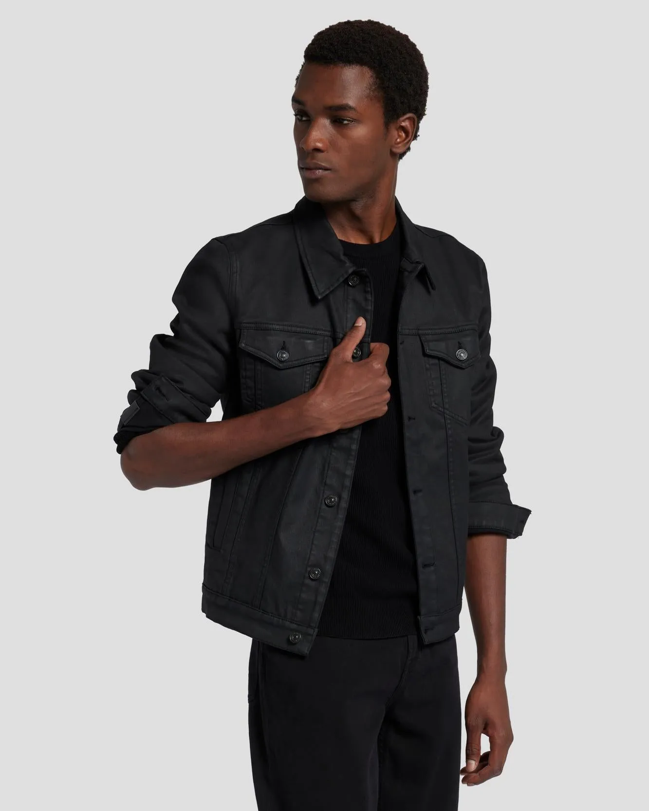 Perfect Trucker Jacket in Coated Black sold by 7 For All Mankind product image thumbnail 5