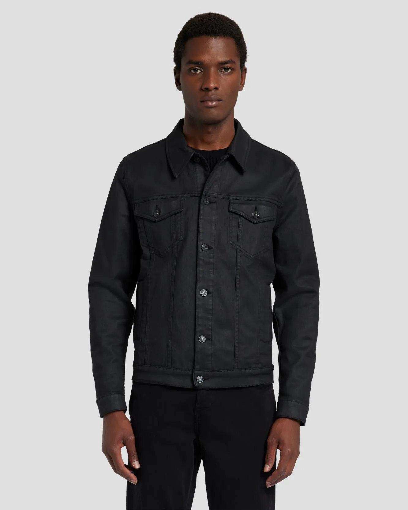 Perfect Trucker Jacket in Coated Black sold by 7 For All Mankind