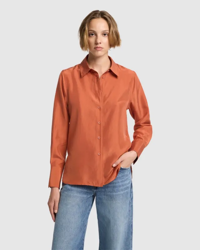 Silk Relaxed Shirt in Creme Caramel sold by 7 For All Mankind