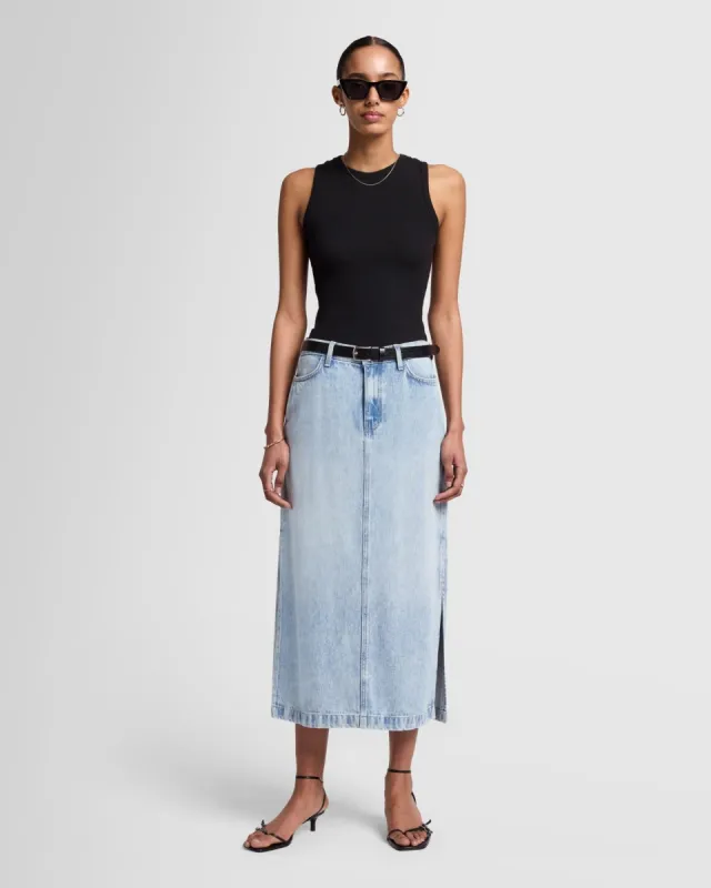 Denim Lustre Midi Skirt in Abyss sold by 7 For All Mankind