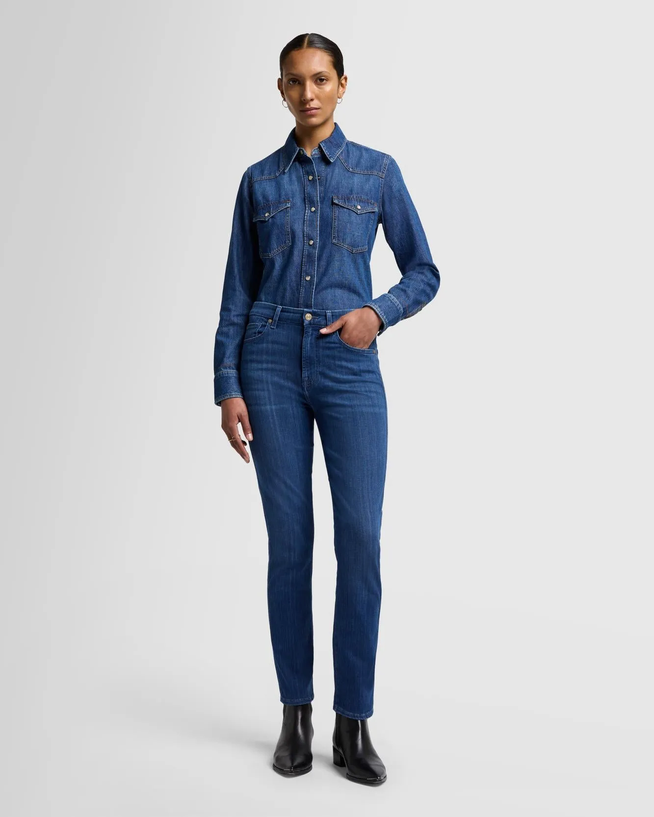 Slim Illusion High Rise Kimmie Straight in Neptune sold by 7 For All Mankind