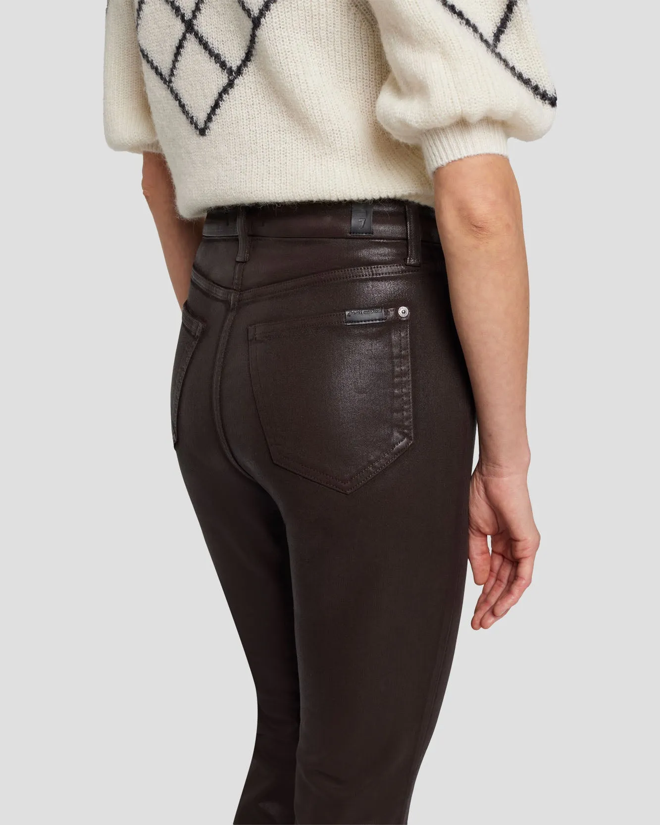 Tailorless UHR Skinny Boot in Coated Chocolate sold by 7 For All Mankind product image thumbnail 5