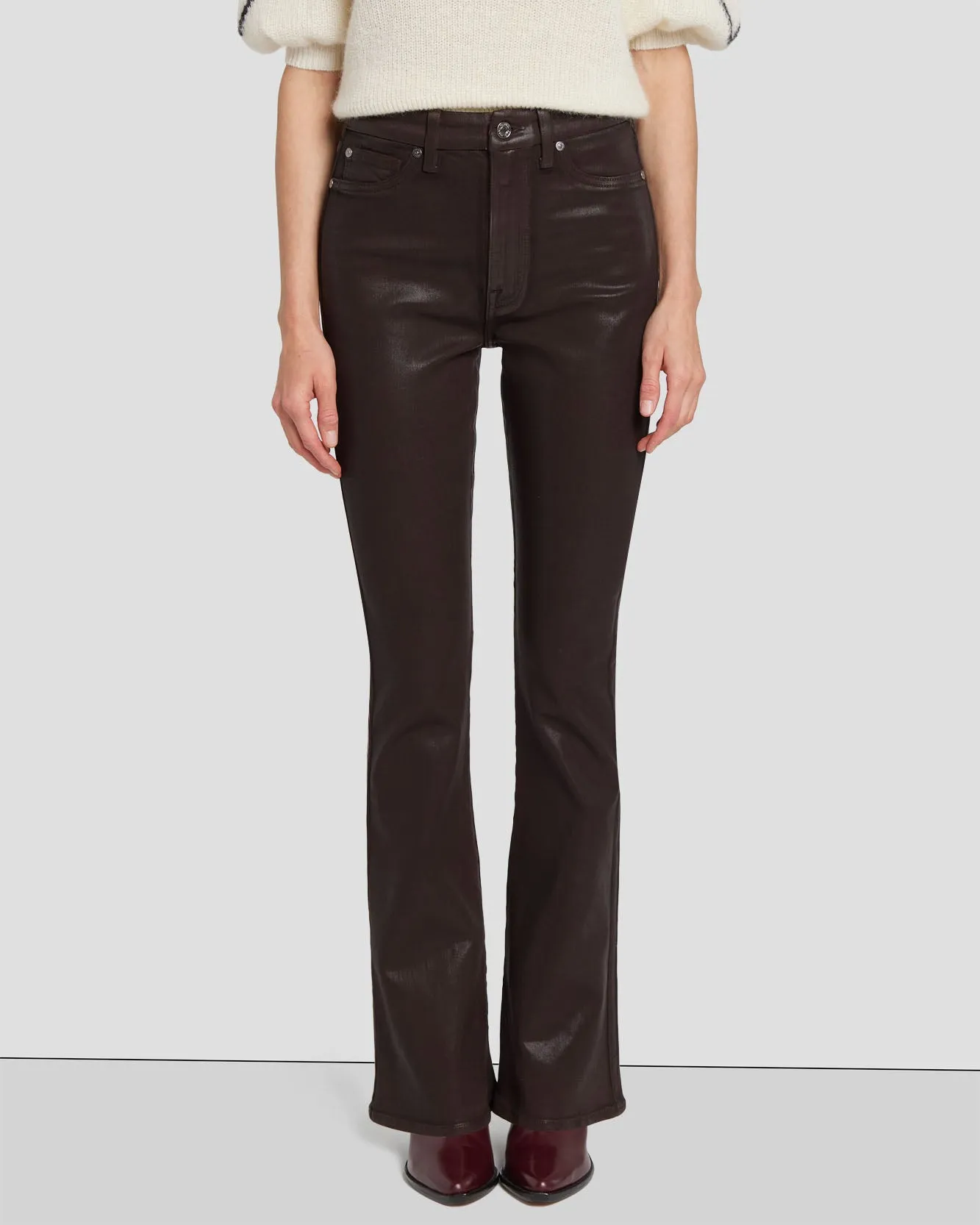 Tailorless UHR Skinny Boot in Coated Chocolate sold by 7 For All Mankind product image thumbnail 2