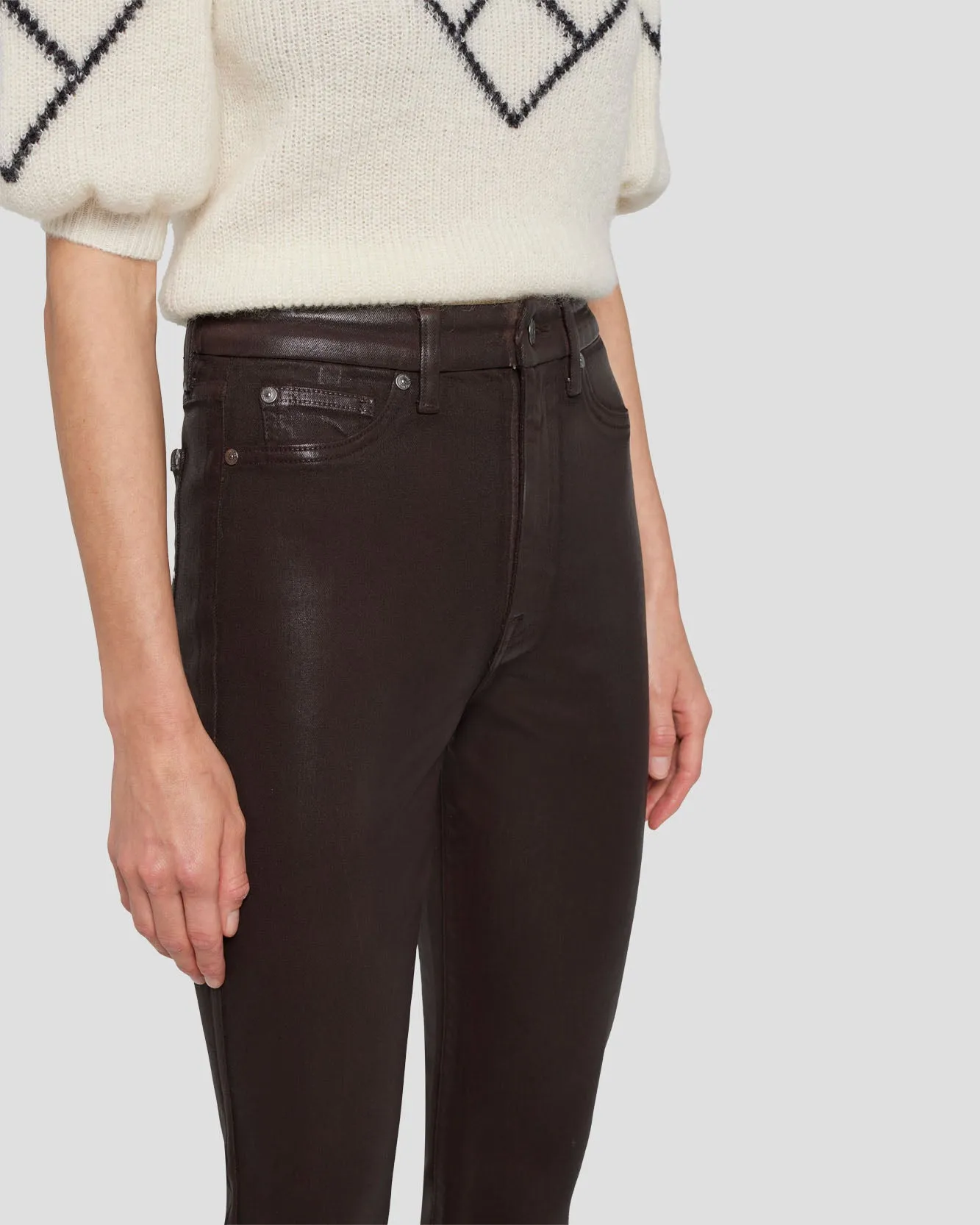 Tailorless UHR Skinny Boot in Coated Chocolate sold by 7 For All Mankind product image thumbnail 3