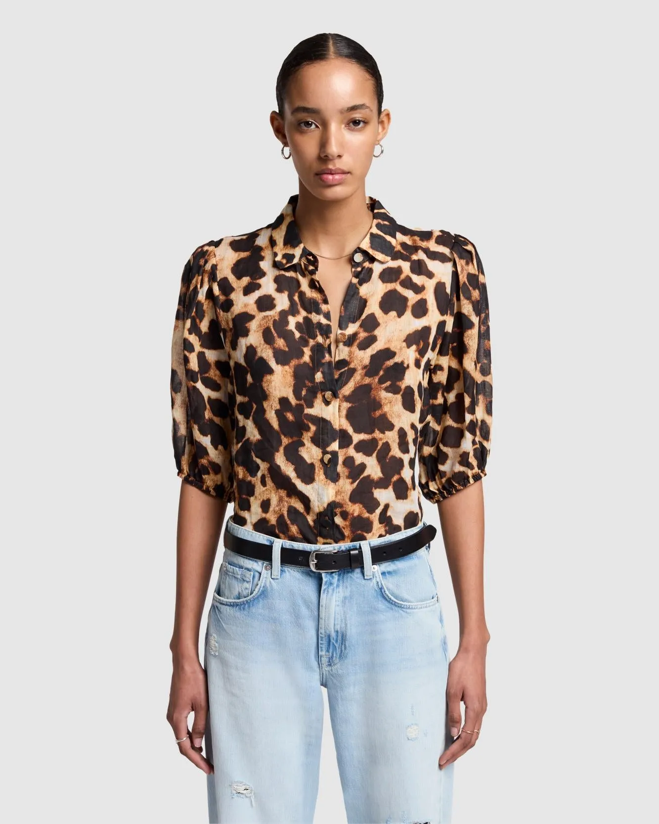 Puff Sleeve Blouse in Leopard sold by 7 For All Mankind