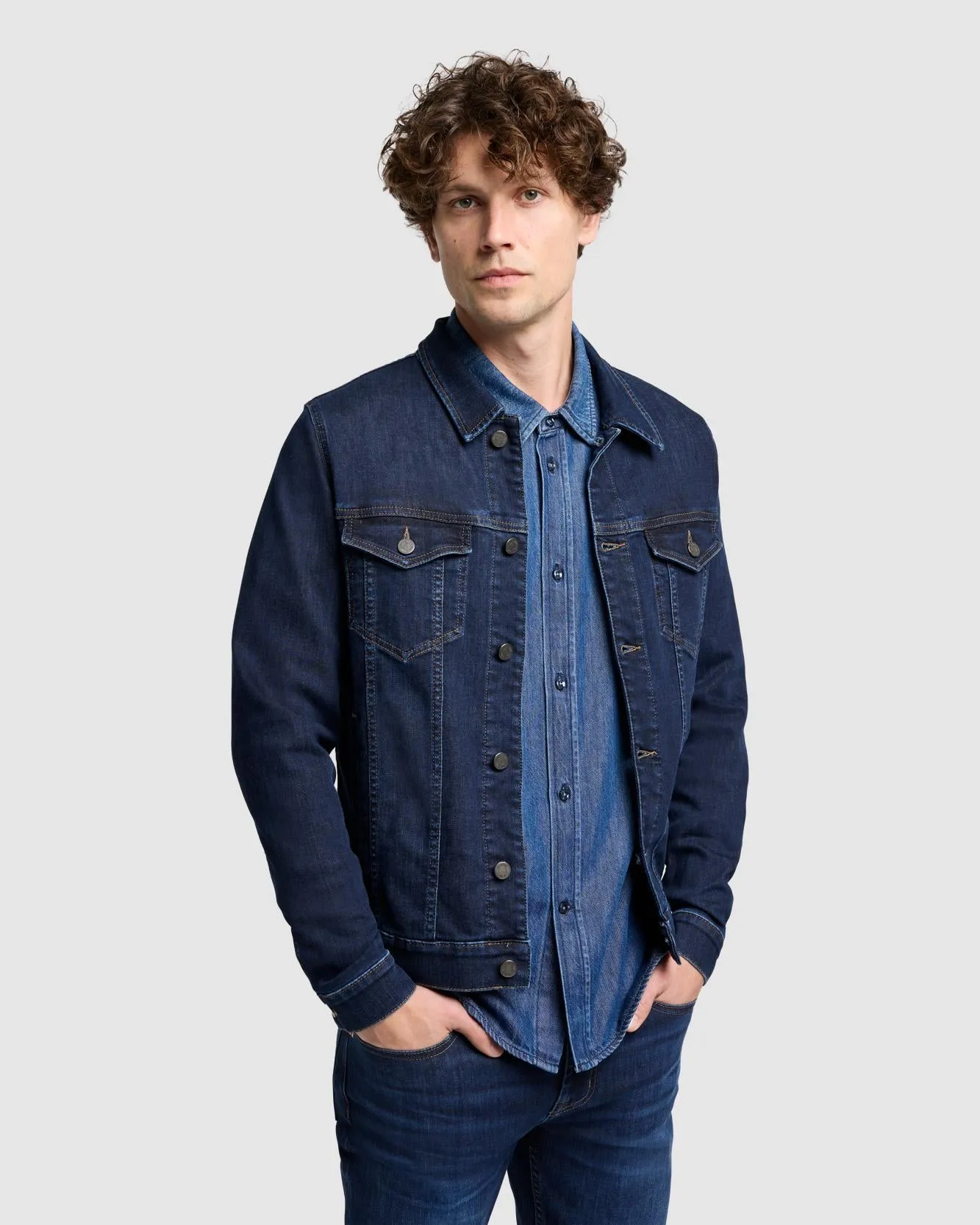 Luxe Performance Perfect Trucker Jacket in Maestro sold by 7 For All Mankind