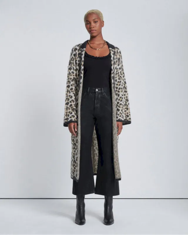 Jacquard Long Sweater Cardigan in Leopard sold by 7 For All Mankind