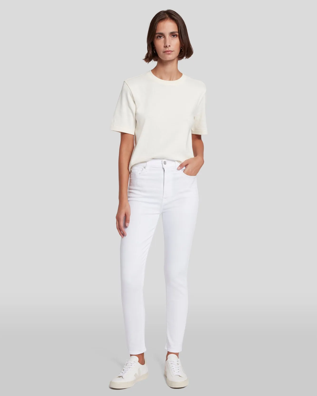 Slim Illusion High Waist Ankle Skinny in Luxe White sold by 7 For All Mankind