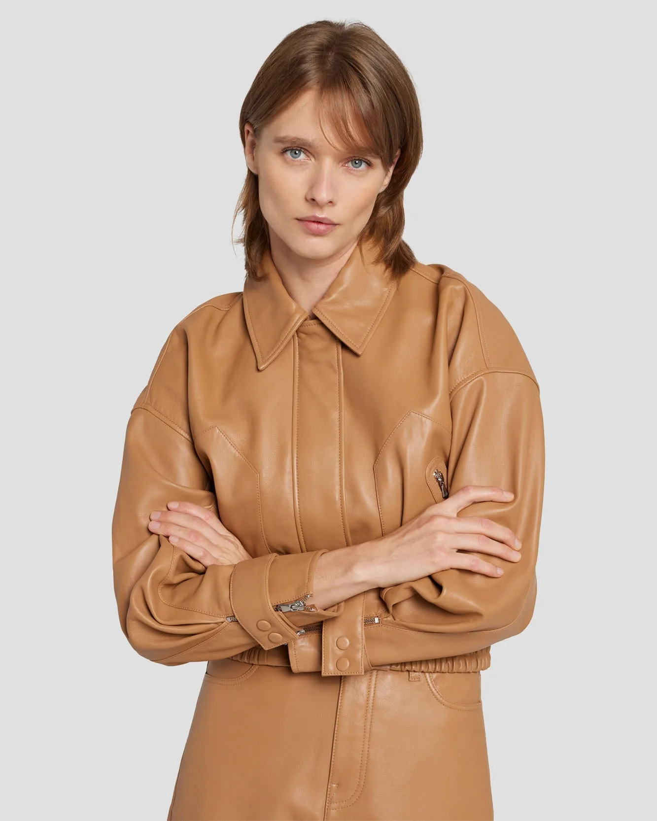 Leather Moto Jacket in Brown Sugar sold by 7 For All Mankind