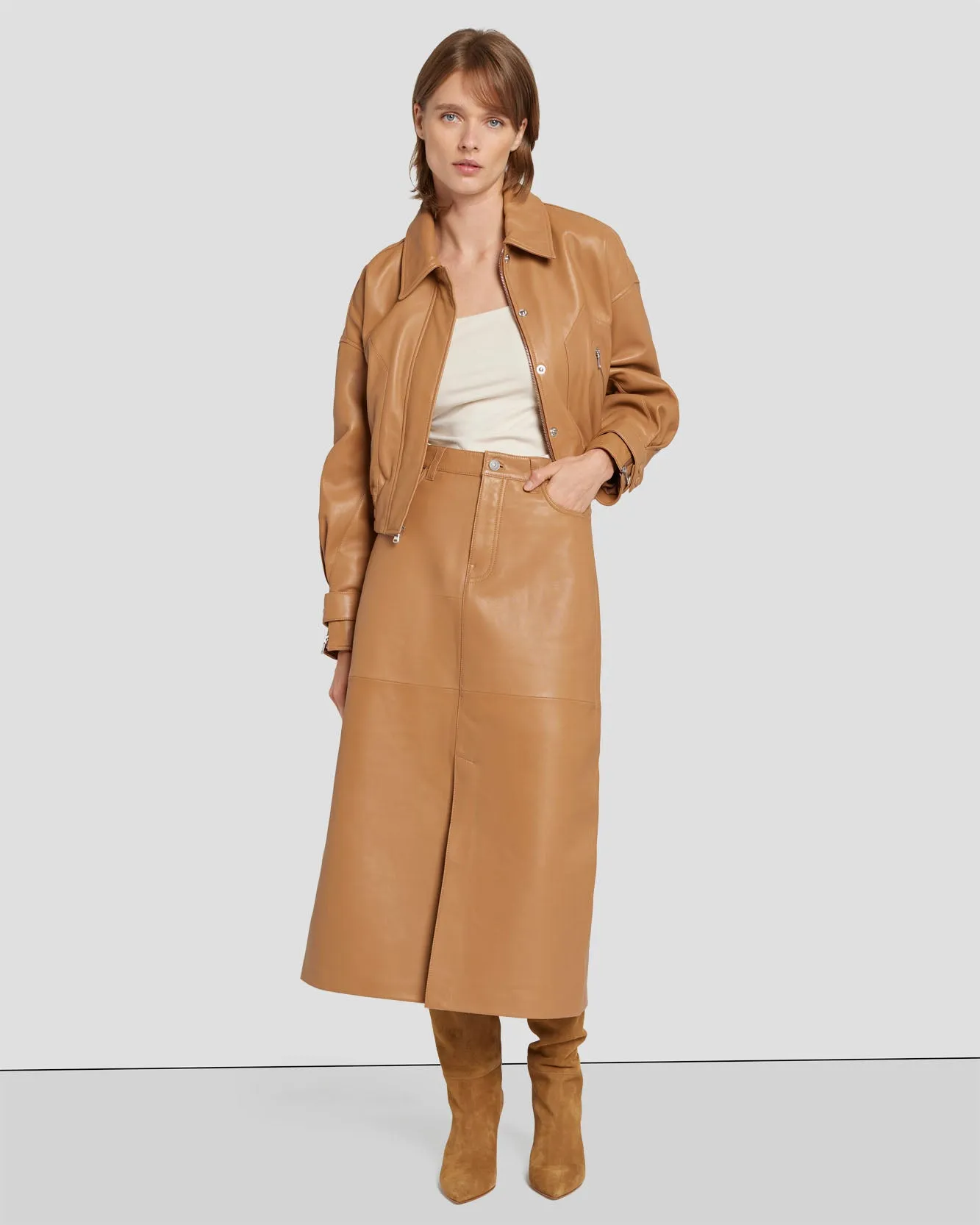 Leather Moto Jacket in Brown Sugar sold by 7 For All Mankind product image thumbnail 3