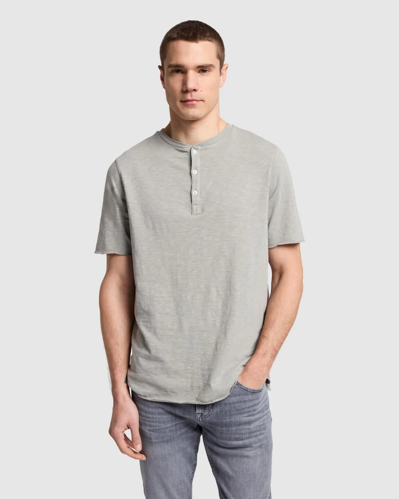 Short Sleeve Slub Henley in Sea Stone sold by 7 For All Mankind