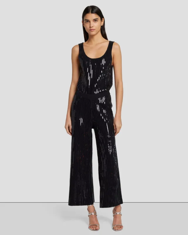 Sequin Wide Leg Knit Jumpsuit in Black sold by 7 For All Mankind