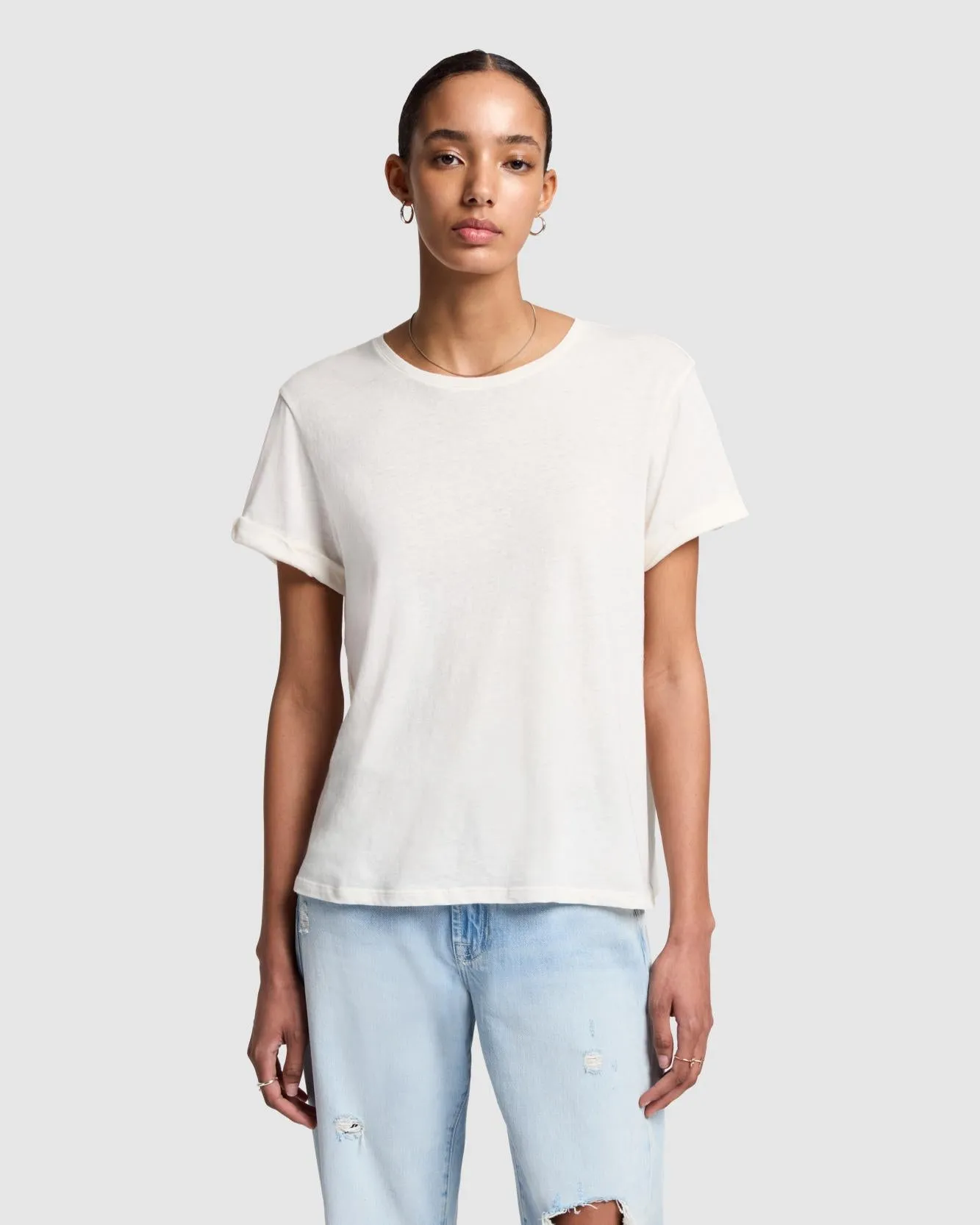 Linen Blend Tee in White sold by 7 For All Mankind