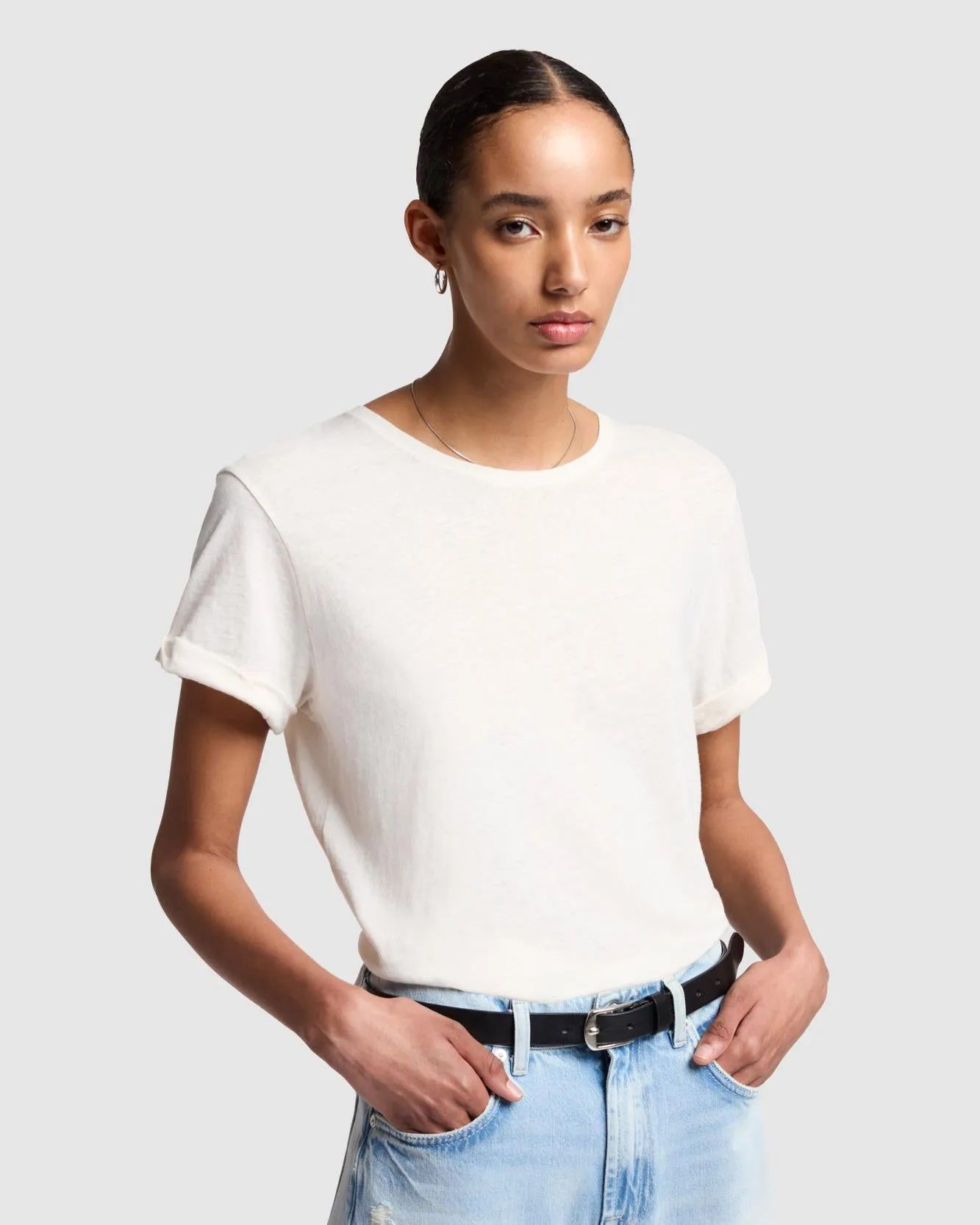 Linen Blend Tee in White sold by 7 For All Mankind product image thumbnail 2